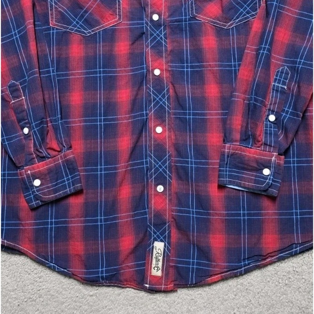 Rafter C Shirt Red Pro-Flex Performance Pearl Snap Western Mens L Blue Red Plaid - Picture 11 of 16